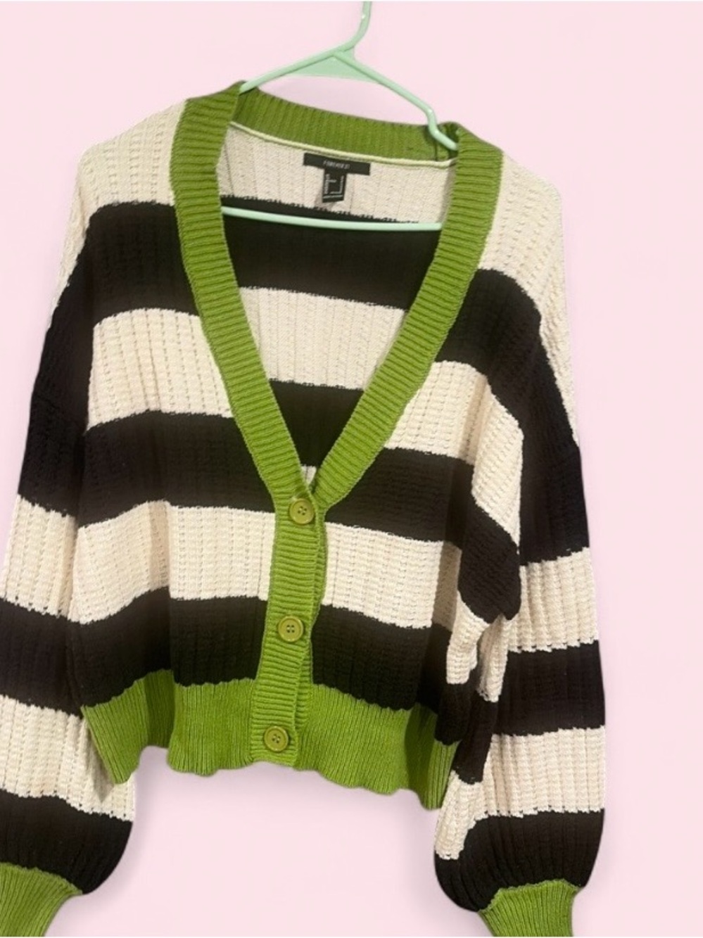 Forever 21 Striped V-Neck Cardigan OS